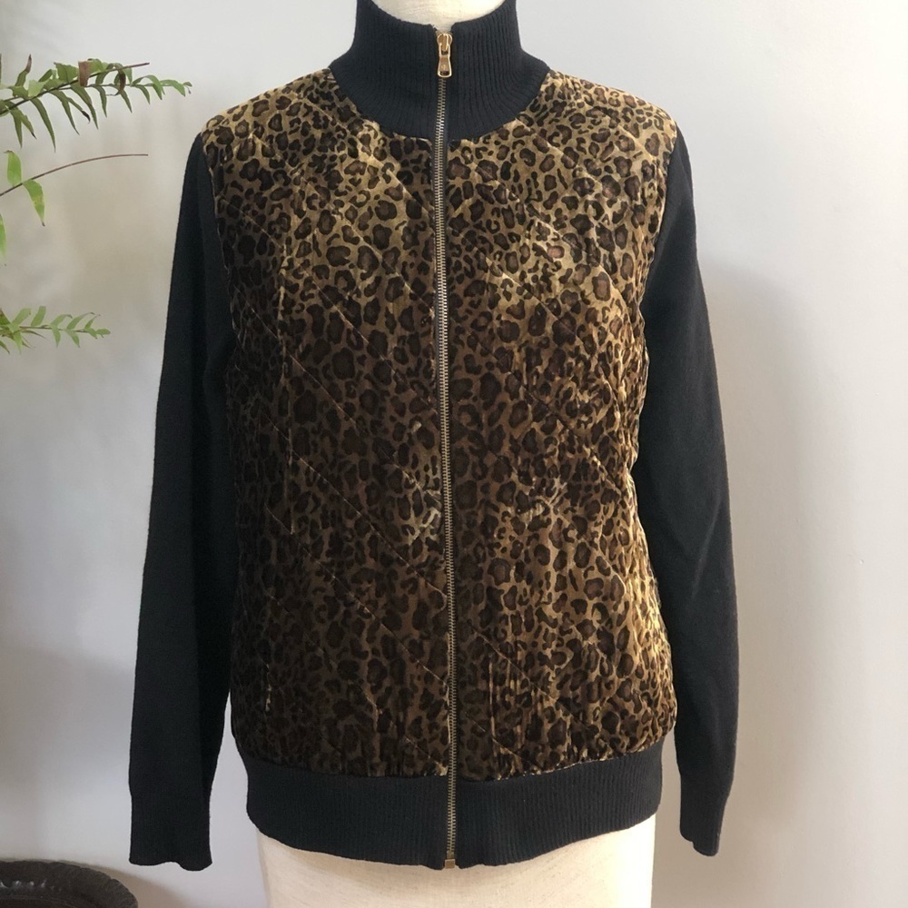 𝅺LAUREN Ralph Lauren animal print leopard zippered jacket‎ bronze black Large